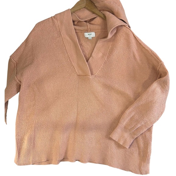 aerie Sweaters - Aerie Waffle Knit Women Oversized Hoodie Sweater L Peach Coastal Grandmother